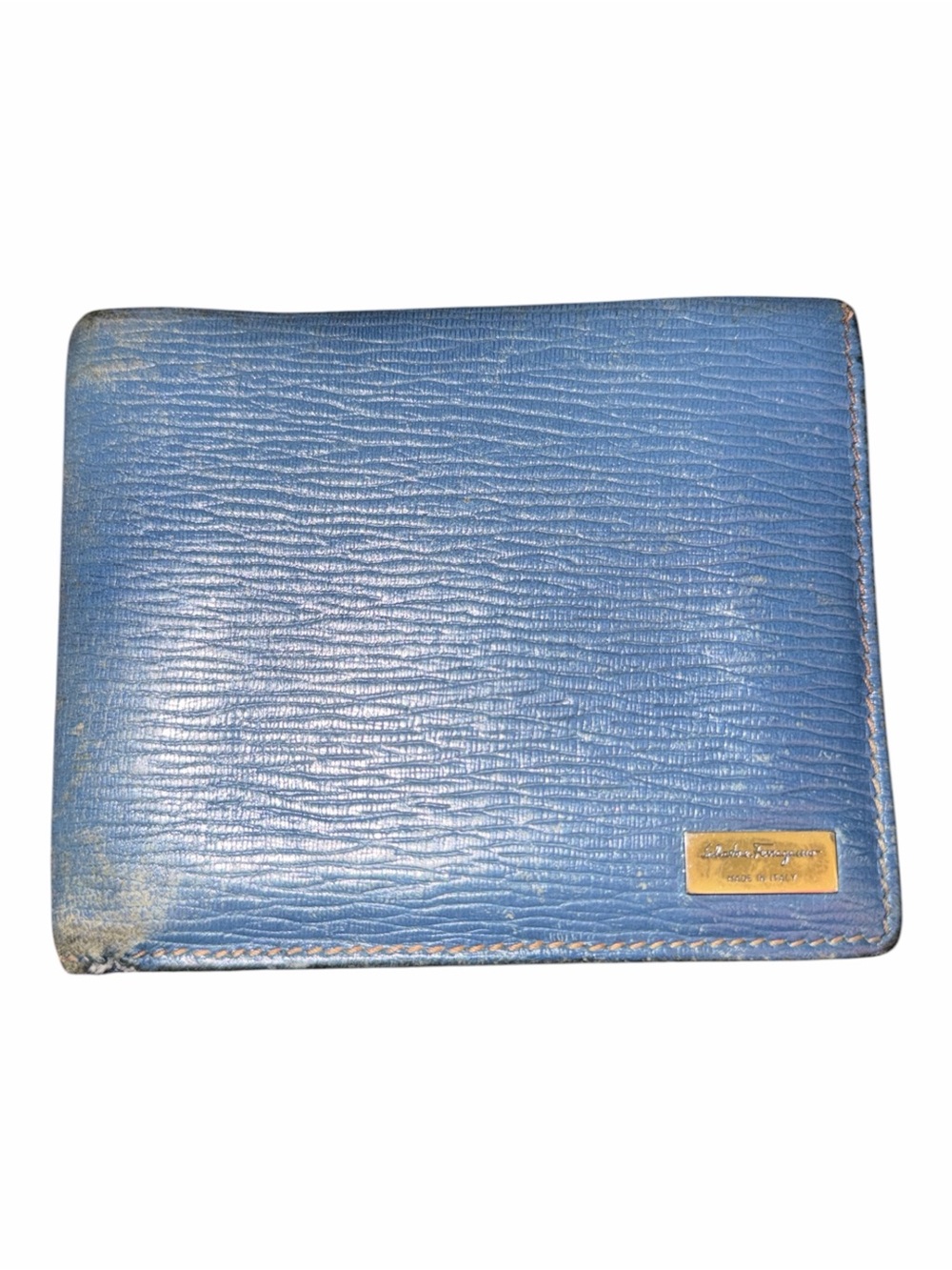 Salvatore Ferragamo Blue Textured Leather Bifold Wallet with Coin Pocket